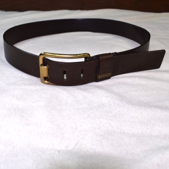 Calvin Klein Womens Brown Leather Belt Size 34 Large Gold Buckle - Picture 7 of 9